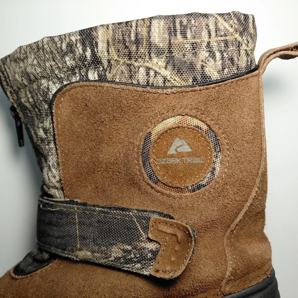 Ozark Trail Youth Size 4 Boots‎ Waterproof Snow Rain Camo Zip Up Strap NO LINER